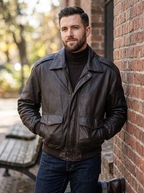 Men's Dark Brown Real Goat Leather Bomber Jacket